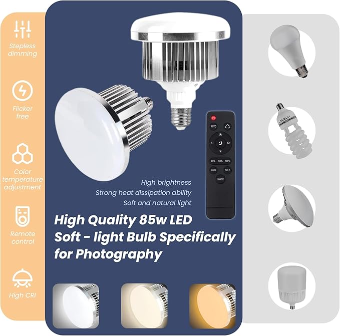 20" Softbox Lighting Kit, 3000K-6500K 85W LED Bulbs, Remote, 63" Tripod, Professional Softbox Photography Lighting Kit for Studio, Portrait, Video Recording