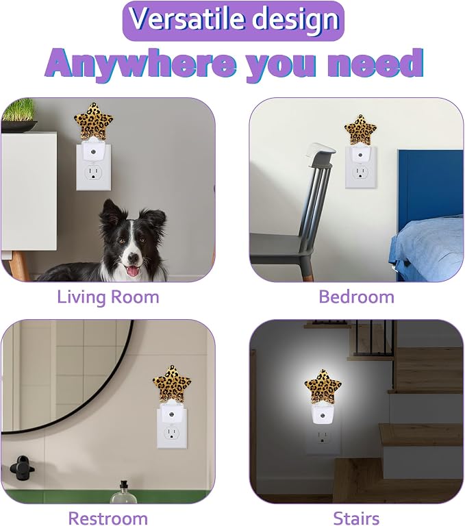 Energy Efficient Nightlights Plug in Wall, Leopard Prink Night Light for Kids Bedroom Decorative, Gold Glitter Dusk-to-Dawn Sensor Sleep Friendly Lamp for Nursery Bathroom Basement