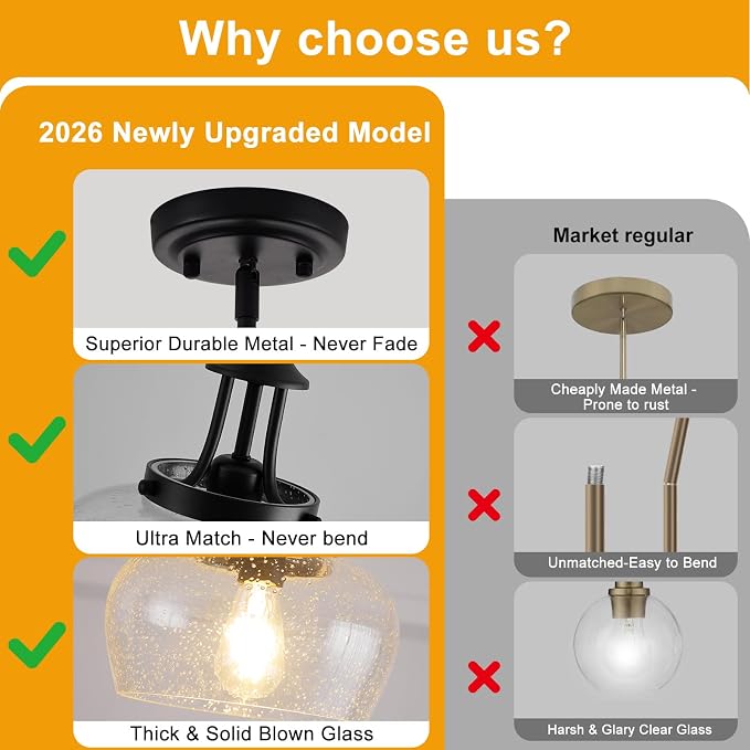 Modern Pendant Lights Kitchen Island, Matte Black Pendant Light Fixtures with 10" Clear Air Bubble Glass Shade, Industrial Hanging Pendant Lights Fixture for Kitchen Island Dining Room Entryway