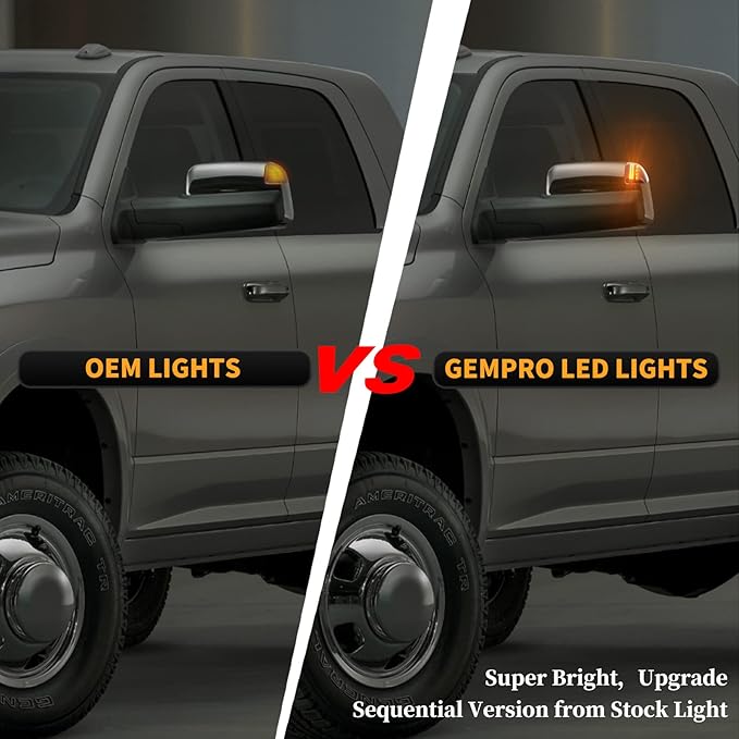 Gempro LED Sequential Side Mirror Turn Signal Light Compatible with 2010-2018 Dodge Ram 1500 2500 3500 4500 5500 Tow Mirror Lamp Replacement for 68302828AA 68302829AA 2PCS Smoked Len