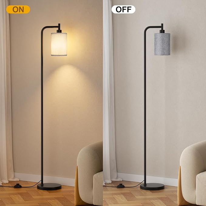 Ziisee 64" Floor Lamp for Living Room with Remote Control, Grey Shade with Black Pole, Dimmable Tall Lamps for Bedroom Office Corner, 9W LED Bulb Included