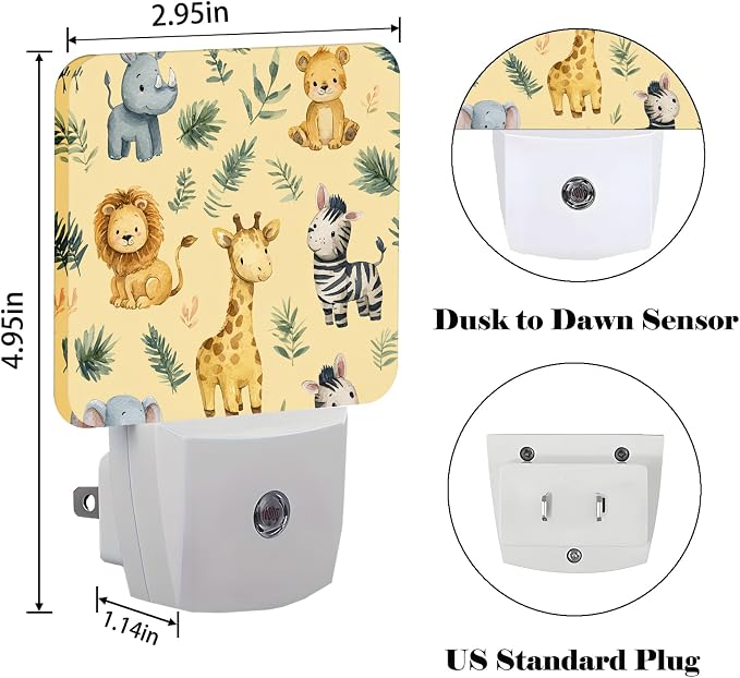 Cartoon Waild Animals Night Light,Plug-in Night Lights with Dusk to Dawn Sensor for Stairway,Hallway,Bedroom Sleep Friendly Ideal for Women/Girls/Boys Gift,0.5w