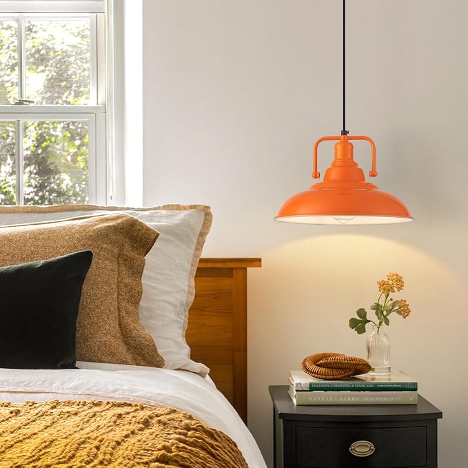 Orange Pendant Light 12.5 inches 3 Packs, Farmhouse Pendant Light, Industrial Pendant Lighting, Kitchen Pendant Lights, Pendant Lights Kitchen Island for Dinning Room Entryway Barn