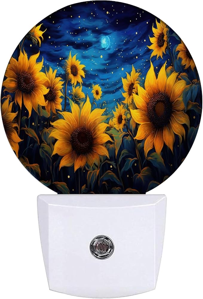 Sunflower Night Light,Vintage Flower Starry Sky Nightlight Plug into Wall LED Lamp Auto Sensor Dusk to Dawn for Bedrooms/Kitchens/Toilets/Corridors,Energy-Saving