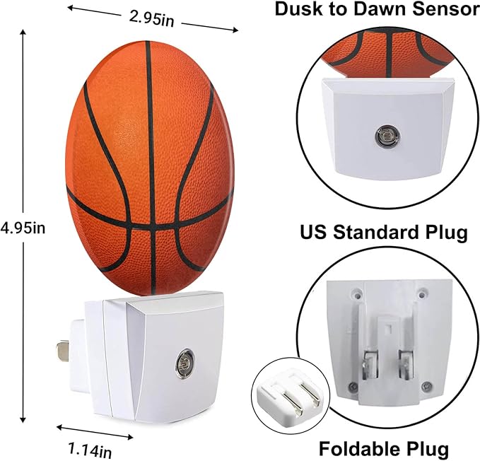 Sports Night Light Basketball Night Lamp for Boys Men Basketball Room Decor American Ball Night Lights Plug into Wall Dusk to Dawn Sensor for Birthday Christmas Gifts