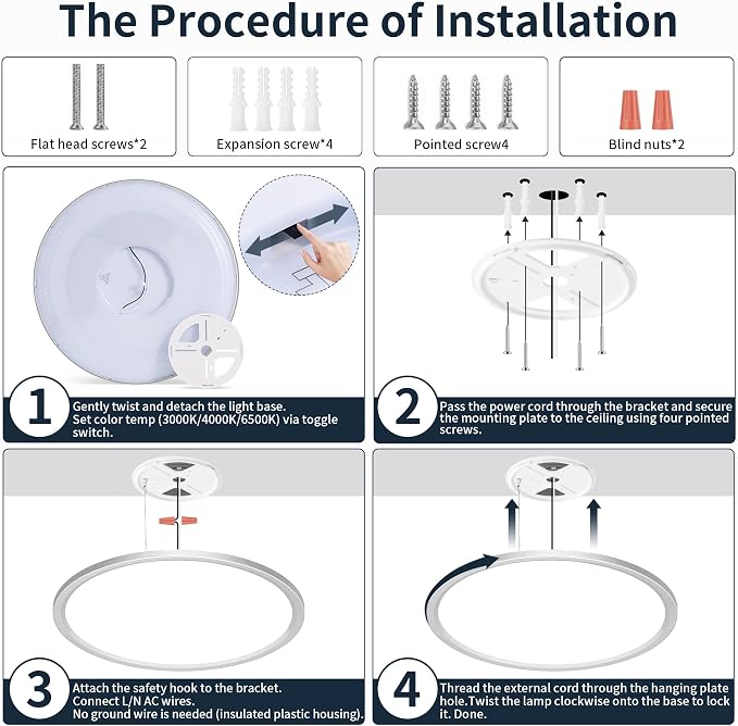 MOONSEA 20 Inch Flush Mount LED Ceiling Light Fixture 42W Brushed Nickel | Adjustable 3000K/4500K/6000K, 4200LM Bright Kitchen Light Fixture, 10-100% Brightness Adjustable, 0.98in Low Profile