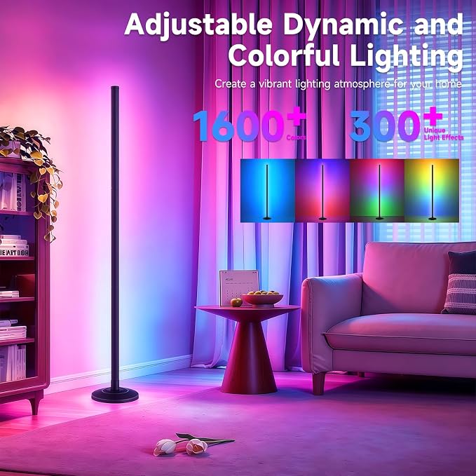 Bevenus RGB Corner Floor Lamp,1800LM LED Standing Lamp for Gaming Room,1P | Music Sync,Smart App Control,16 Million DIY Colors,Dynamic Scenes,Modern Ambient Lighting for Bedroom Living Room