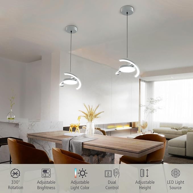 FIMEI LED Saturn Pendant Lights, 3000-6000K Dimmable Adjustable Hanging Chandelier Saturn Ring Design for Dining Room Kitchen Island Entryway Bedroom Foyer Black (Gray, 1)