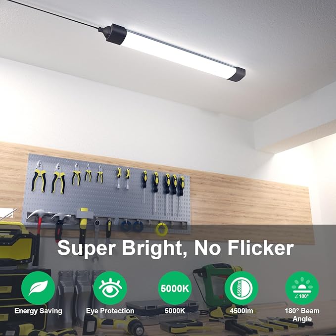 Plug in Light 4FT 5000K Linkable LED Tube Shop Closet Under-Cabinet Utility Lights, IP66 Waterproof, Overhead Ceiling Workbench Light, LED Light Bar for Room Office Garage Shop Bathroom