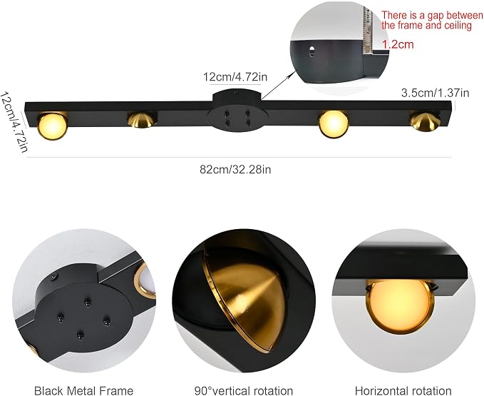 Garwarm 32 Inch Modern Dimmable Track Lighting with Remote, 3000K-6500K | Black Low Profile Flush Mount Ceiling Light with 4 Rotatable Heads for Kitchen, Dining Room, Bedroom, Hallway, Wall Mount Use