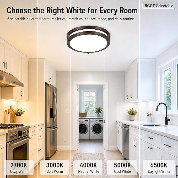 13inch 36W LED Ceiling Light, 1-Pack Oil Rubbed Bronze Flush Mount Light Fixture, 3600LM 2700K/3000K/4000K/5000K/6500K Selectable Ceiling Light, Modern Dimmable Lighting for Kitchen Hallway Bathroom