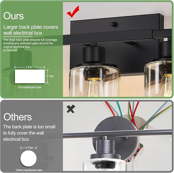 Indoi 7-Light Bathroom Light Fixtures, Matte Black Modern Vanity Lights with Clear Glass Shades, Bathroom Wall Lamp for Mirror Living Room Cabinet Bedroom Porch