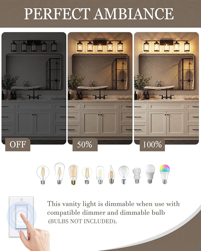 5-Light Oil Rubbed Bronze Bathroom Light Fixtures Over Mirror with Clear Glass and Metal Cage Shade, 38" UL-Listed Modern Farmhouse Wall Sconce for Bath, Hardwire E26, OS-3014ORB-5W