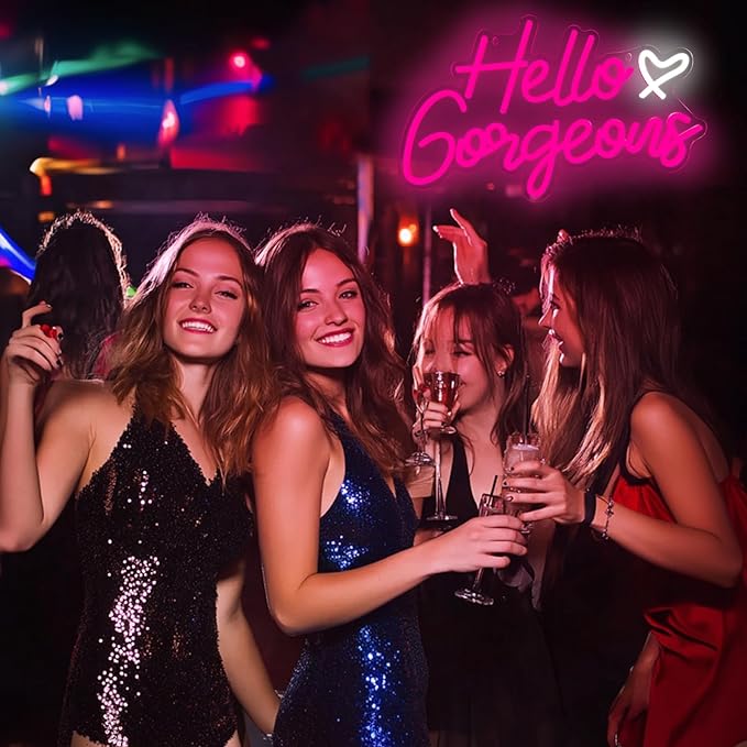 Hello Gorgeous Neon Signs Hello Beautiful Pink LED Neon Lights Dimmable LED Light Sign for Home Wedding Birthday Backdrop Bacelorette Party Decoration, Pink