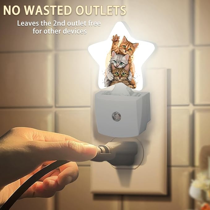 Cute Cat Night Light Plug-in Dusk to Dawn Smart Sensor White Led Nightlight for Bedroom Bathroom Kitchen Hallway Stairs Energy Efficient Decor Desk Lamp