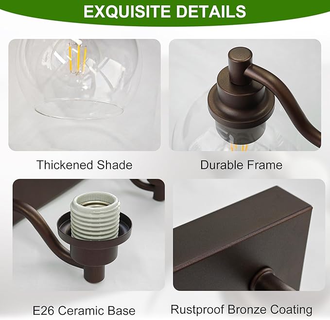 IZORRO Bathroom Light Fixtures, 5 Light Oil Rubbed Bronze Vanity Light, Modern Wall Sconces with Globe Clear Glass Shade, Vanity Lighting Fixtures Over Mirror,E26 Bulb Socket