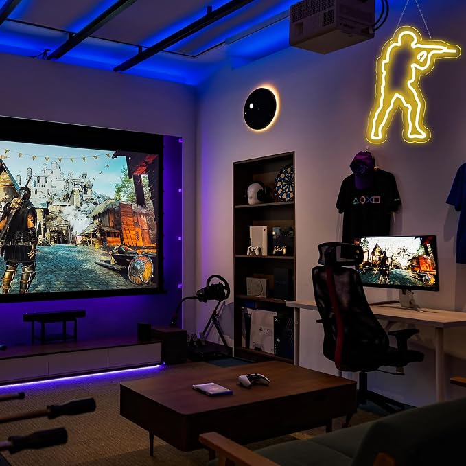 WonderfulLife Counter Strike Game Logo Neon Sign for Game Zone Decor,Gunfight Games CS Led Lights for Man Cave Gaming Room Internet Bar or Bedroom Decoration.5V USB Powered,Easy Hanging.