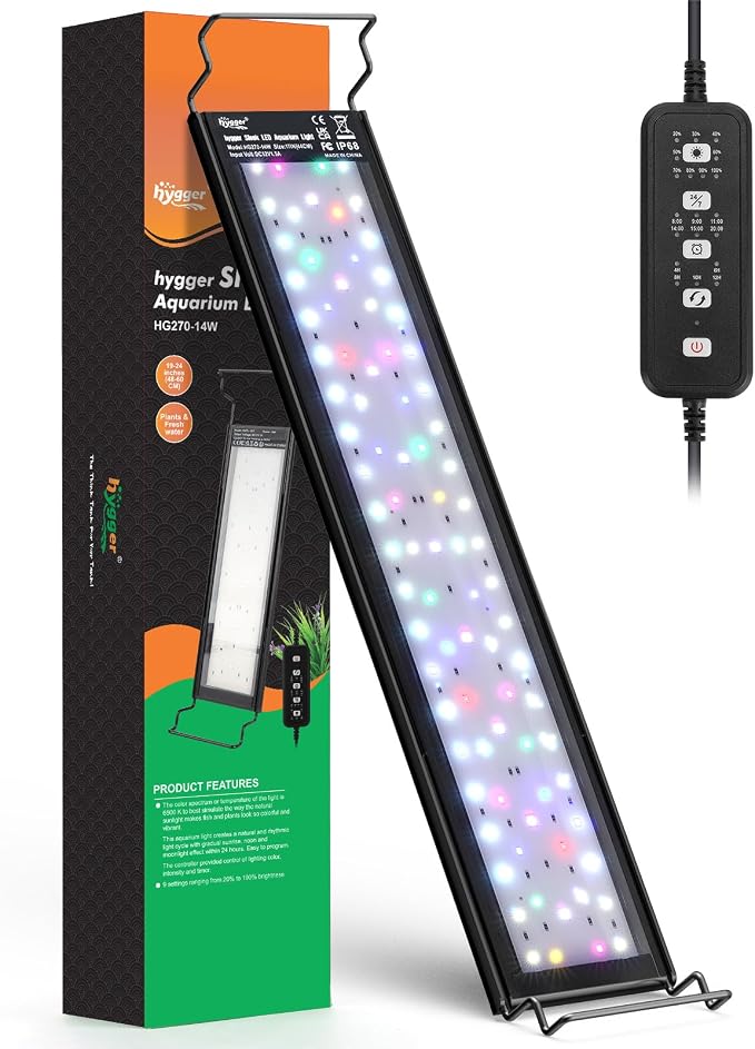 hygger Small LED Aquarium Light 24/7 Cycle Fish Tank Light with Timer Adjustable Brightness 12 Colors Full Spectrum Aquarium Lamp for 19-24 in Freshwater Plant IP68 Waterproof