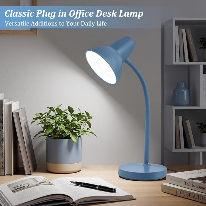 LED Desk Lamps for Home Office, Flexible Gooseneck Eye-Caring Study Lamps | Energy-Saving Desk Light, Anti-tip Heavy Duty Bedside Reading Light, Desk Lamps for College Dorm, Home Office, with 1.6m Cord