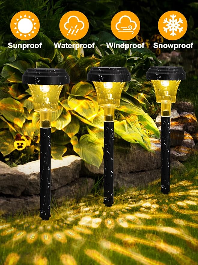 ROOR Solar Pathway Lights 12 Pack, Outdoor Solar Yard Lights, RGB Color Changing+Warm White, IP67 Waterproof for Garden Path Backyard Christmas Lawn Landscape Decorative