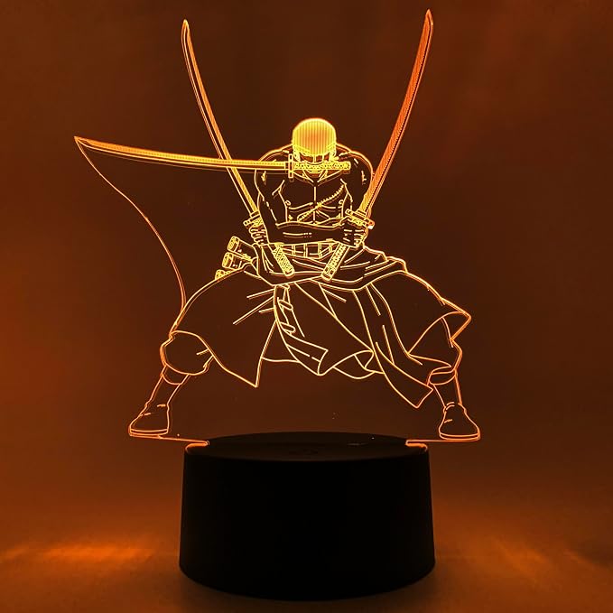 Otaku Lamps Zoro One Piece – Anime Lamp Figure Night Light, 16 Color RGB LED – 3D Anime Room Décor Gift for Otaku