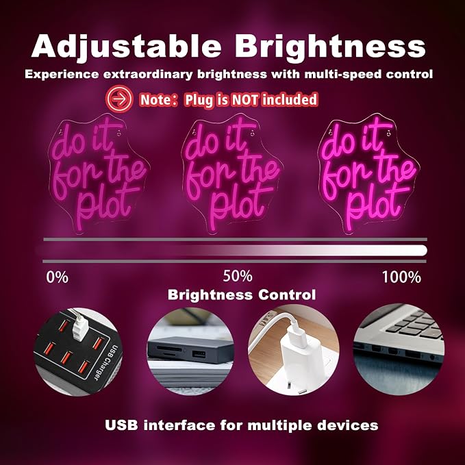 Do It for Plot Neon Light Dimmable LED Neon Sign for Wall Decor USB Powered Light Up Signs Pink LED Light for Drama Lover Party Gift Bedroom Movie Night
