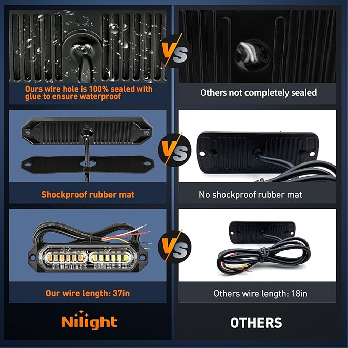 Nilight 8PCS Led Strobe Lights 12LED Amber White Emergency Light 12V 24V Surface Mount Flashing Warning Hazard Beacon Lights Ultra Slim Sync Feature Mini Grille for Cars Trucks Off Road Vehicles SUV