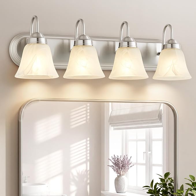 EJIAXIN 4-Light Brushed Nickel Vanity Light for Bathroom, Modern Bathroom Lighting Fixtures Over Mirror with Clear Glass Shade,Bathroom Vanity Light for Mirror Living Room Cabinet