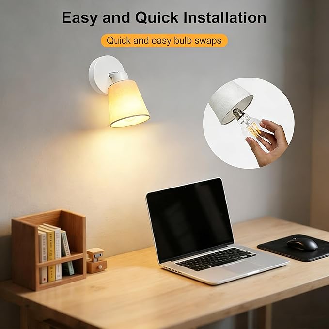 LTBLIGHT 1-Light LED Track Lighting, Modern Adjustable Ceiling Spotlight with Linen Shade, Bedroom Bedside Reading Light, Study Desk Lamp, E26 Base (Bulb Not Included)