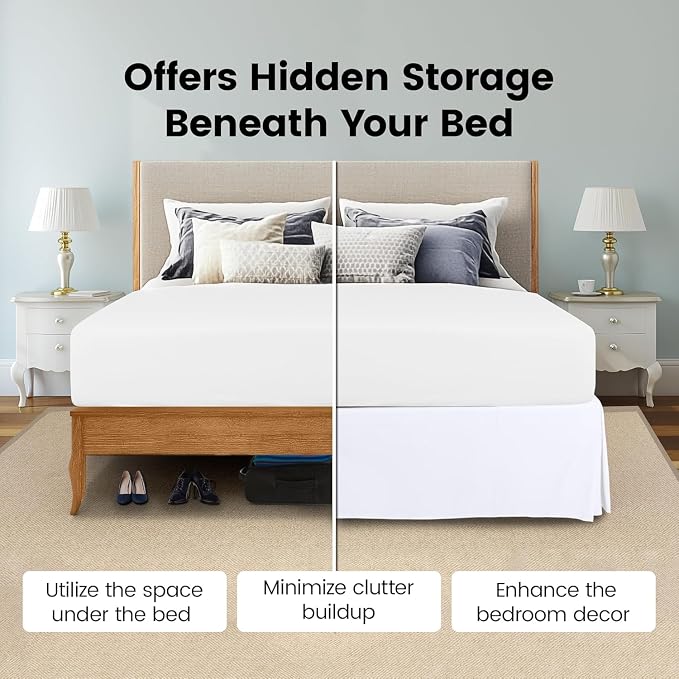 Utopia Bedding Queen Bed Skirt - 20 Pack - Soft Quadruple Pleated Ruffle - Easy Fit with 16 Inch Tailored Drop - Hotel & B&B Quality, Shrinkage and Fade Resistant (Queen, White)