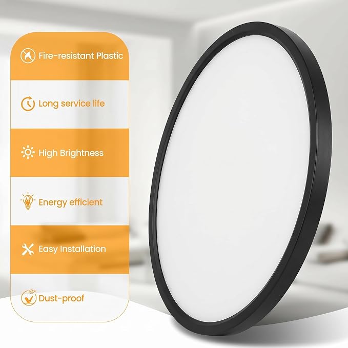 TALOYA 4-Pack 10 Inch Flush Mount LED Ceiling Light Fixture, 5CCT, Black | 100–240 VAC Input,Edge-Lit Low Profile Round Design Ideal for Bedroom,Bathroom,Kitchen,Laundry,Closet