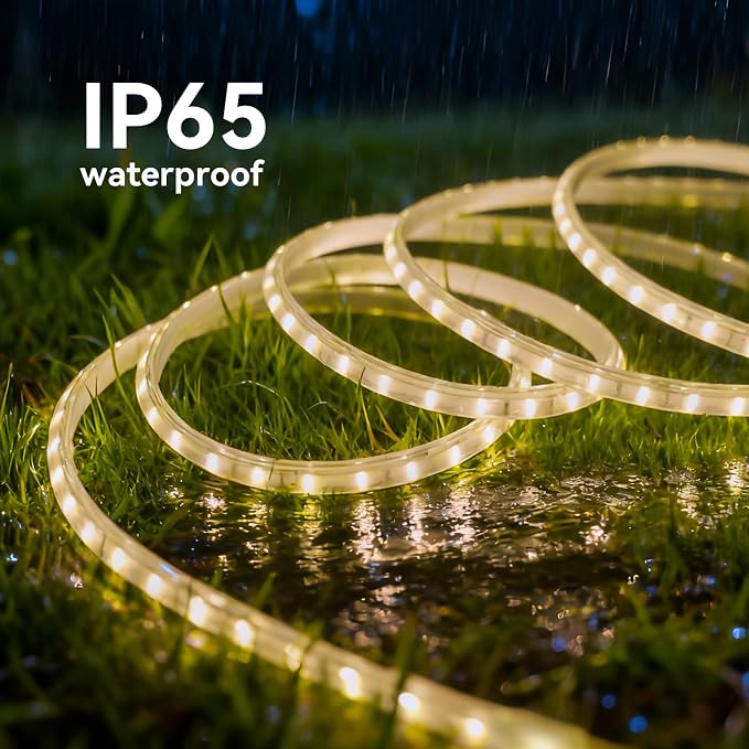 Solar Rope Lights Outdoor Waterproof 32.8FT 3000K for Step, Garden, Patio | 2 Pack 4000mAh Battery 600 LEDs 3000K Warm White Solar Powered Dusk to Dawn IP65 Bright Thick with 4 Modes Landscape Lighting