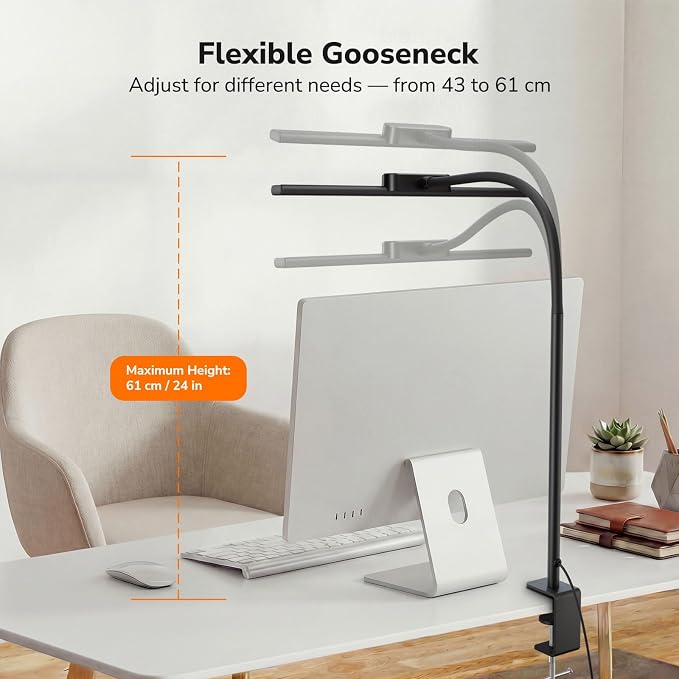 Lepro Led Desk Lamp for Home Office, Desk Light with Clamp, 11W 700LM Black | Clip on Task Light, Eye Caring 25 Lighting Modes, Flexible Gooseneck, Architect Lamp for Monitor, Workbench, Draft, Crafts