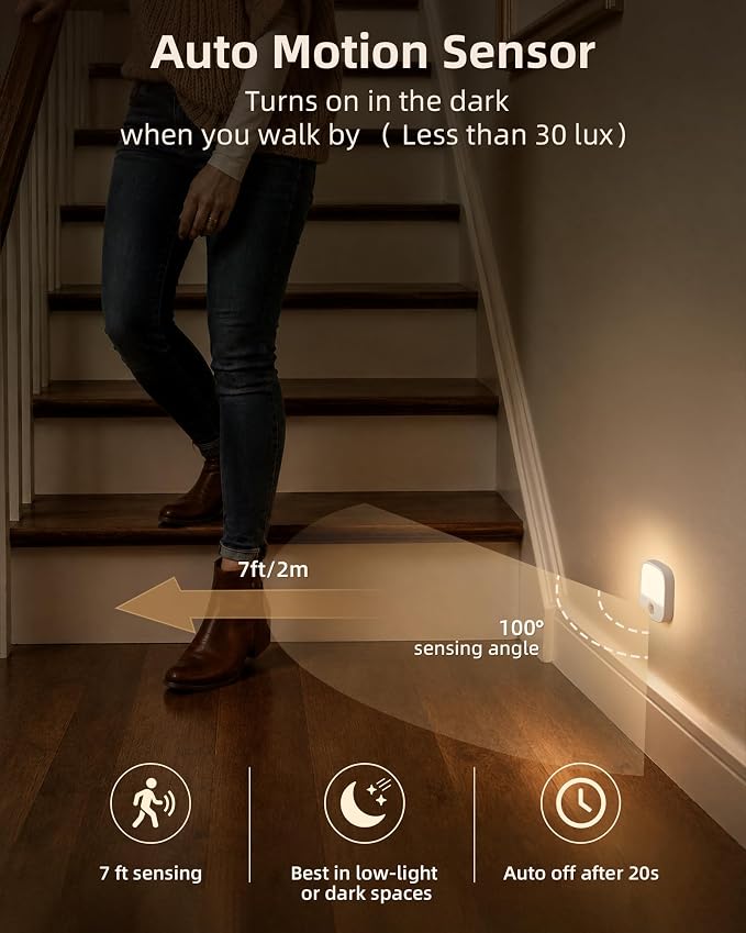 EZVALO Rechargeable Motion Sensor Night Lights, 4 Pack Magnetic Stick-On LED Lights, 3 Color Temperatures, 10%-100% Dimming & Memory, 1000mAh Light for Closet, Bedroom, Hallway, Stairs, Bathroom