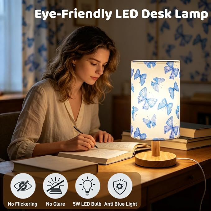 Butterfly Lamp,Butterfly Kids Table Lamp for Bedroom Girls Bedside Lamps 3 Colors Nightstand Night Light with Cartoon Lampshade Desk Lamp for Boys Girls Room Nursery Decor,Butterfly Gifts for Girls