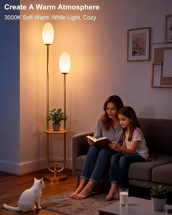 Lightdot Gold Dimmable Floor Lamp with Oval Bulbs Included Unique Tall Standing Lamps with Table Mid Century Modern Floor Lamp with 5Lbs Heavy Base for Living Room/Party/Sofa Beside/Corner Decor