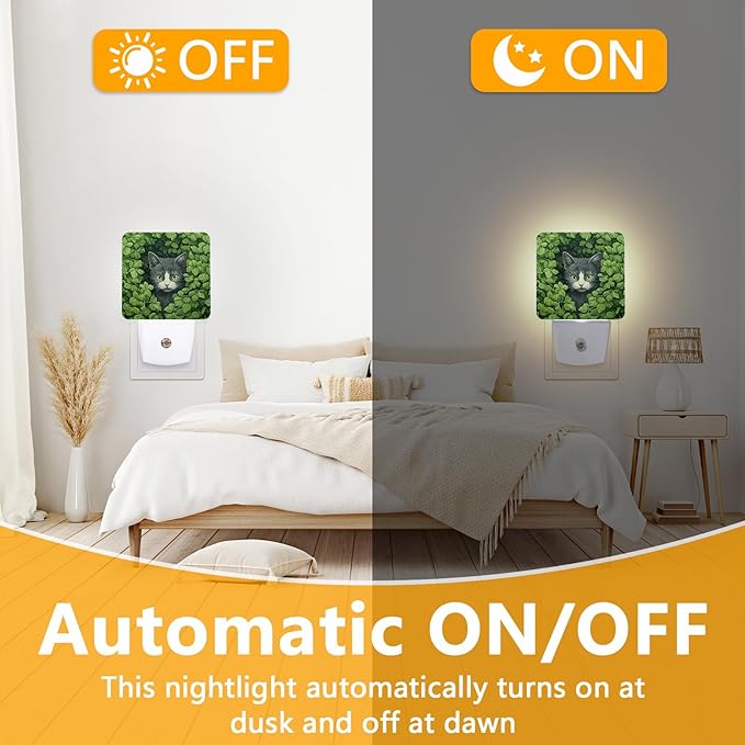 Black Cat in Leaves Night Light, Plug-into Nightlight White LED Lamp, Energy Efficient Decor Desk Lamp for Bedroom Hallway Stairs Bathroom