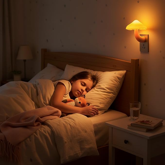 LED Mushroom Night Light Plug in Lamp, Light Sensor Night Lights Plug into Wall, Dusk to Dawn Sensor Night Light for Adults Kids Room Bedroom Bathroom Hallway Kitchen (1, Yellow)