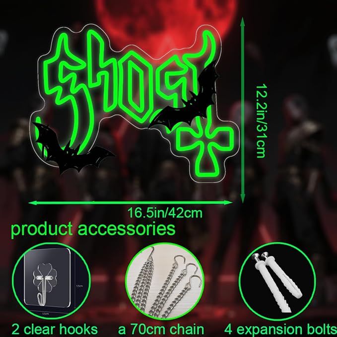 Ghost Neon Sign, Green LED Wall Light (12.2"x16.5") | Mysterious Rock Music Decor, Occult Aesthetic Room Light
