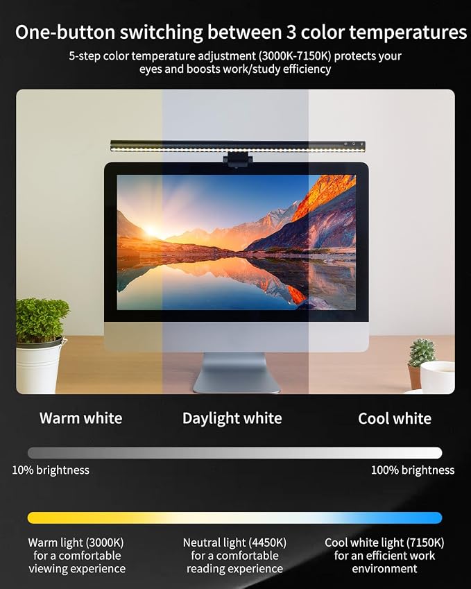 ELUTENG Monitor Light Bar Eye-Careing USB Reading Mnitor lamp 19.7" | Screen Clip Light LED Light Source Touch Control Dimmable Color Sedentary Reminder Desk Lamp for Home Office Gaming
