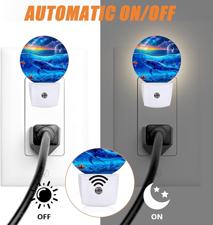 Blue Dolphins Night Light,Cool Ocean Nightlight Plug into Wall LED Lamp Auto Sensor Dusk to Dawn for Bedrooms/Kitchens/Toilets/Corridors,Energy-Saving