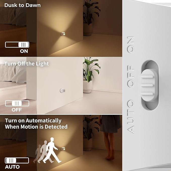 Motion Sensor Night Light Indoor, Rechargeable Night Lights | Magnetic Stick-On Stair Lights 3000K Warm White, Battery Operated lights for Hallway,Kitchen,Closet,Bedroom