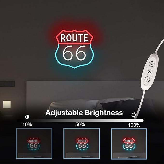 Route 66 Neon Sign, LED Light Room Decor USB Powered, for Bedroom Living Room Gaming Room Man Cave Home Party Birthday Gift for Family Friends Kids