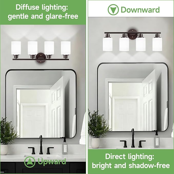 4-Light Bathroom Light Fixtures, Vanity Lights for Mirror with Textured Milky White Glass Shade, Modern Kitchen Light Fixtures Wall Sconce Light - E26 Base - Oil-Rubbed Bronze