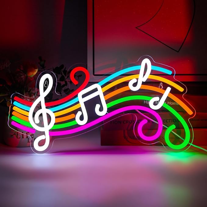 Music Neon Sign Dimmable Musical Note Staff LED Music Neon Light for Bedroom Wall Decor Music Studio Party Birthday Christmas Gifts Kids