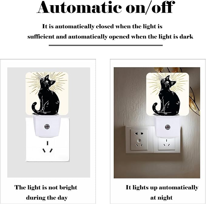 Cute Black Cat Night Light,Funny Paw Plug-in Nightlights Auto Sensor Night Lamp Dusk to Dawn Lamp Home Decor for Nursery Children Girls Boys