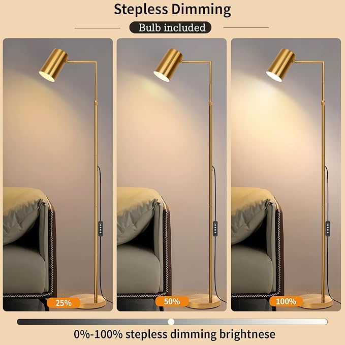 Ldeco Tree Floor Lamp for Living Room,Modern Gold Standing Tall Pole Lamps for Bedroom Office,Vintage 9W LED Bulb Included,Stepless Dimmable&Height Adjustable Arc Floor Lamp with Timer(Gold-DM)