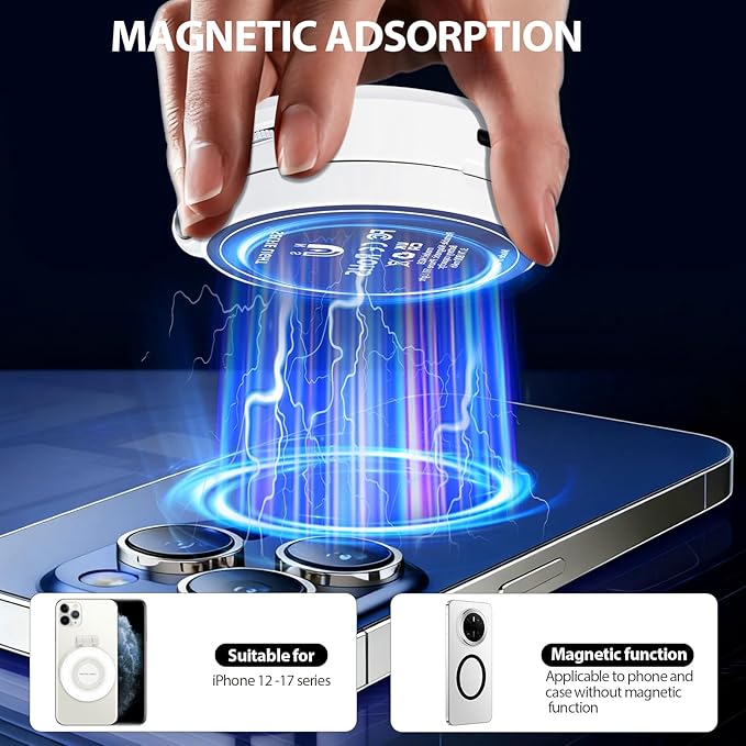 Magnetic Selfie Light for MagSafe iPhone: 3 Light Modes, Rechargeable 360° Rotatable LED Phone Ring Fill Light with Mirror for Photography, Makeup, TikTok, Zoom, Video Conference, Black