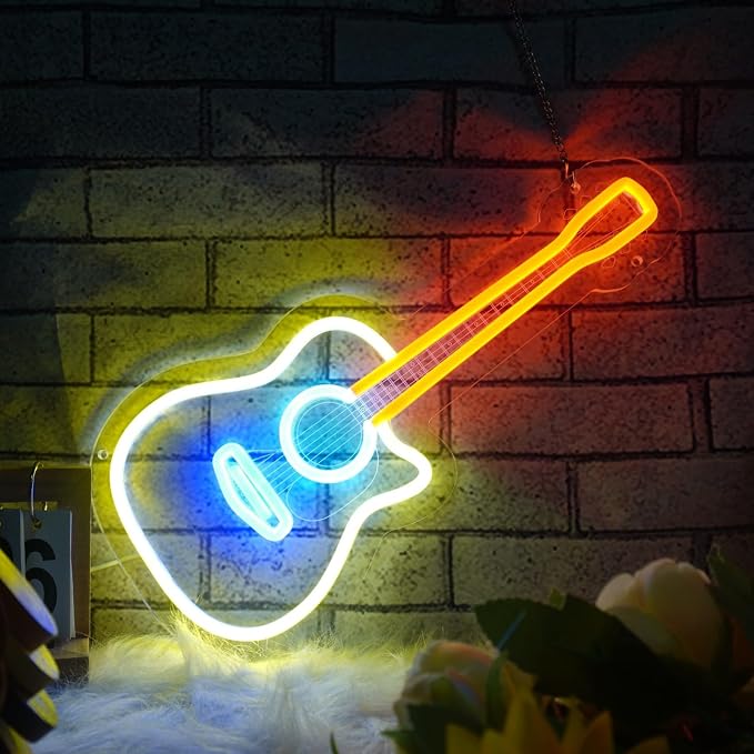 Guitar Neon Light, Dimmable LED Guitar Neon Wall Sign USB Powered, Decorations for Bedroom Living Room Man Cave Music Studio, Gift for Guitar Players Guitarists Music Lovers