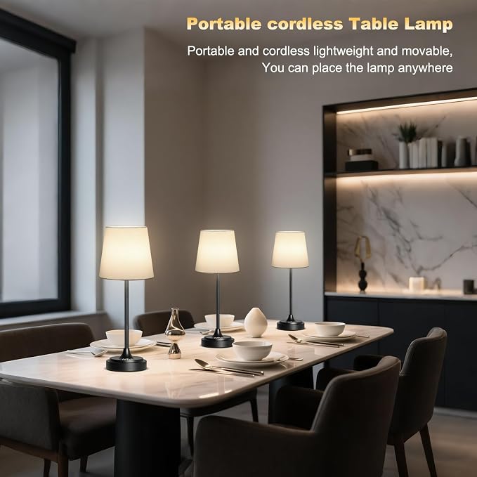 Wowag Cordless Table Lamp Rechargeable,5000mAh Battery Operated Desk Lamp,3 Colors & 7 RGB Stepless Dimmable,Touch Control Ambient Light for Bedside,Bedroom,Dining Room,Living Room,Black,WhiteShade